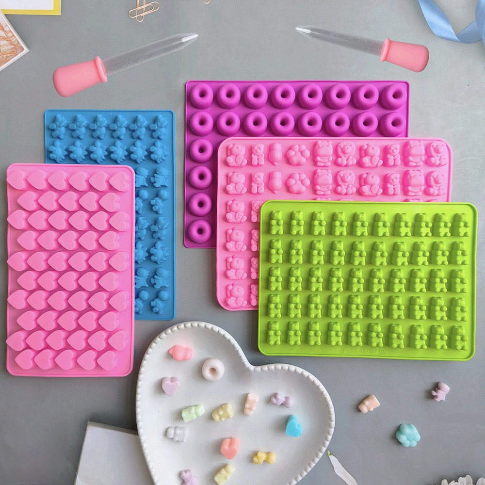 Kitchen Baking Molds - 7-delige siliconen snoepvormen met 2 druppelaars,