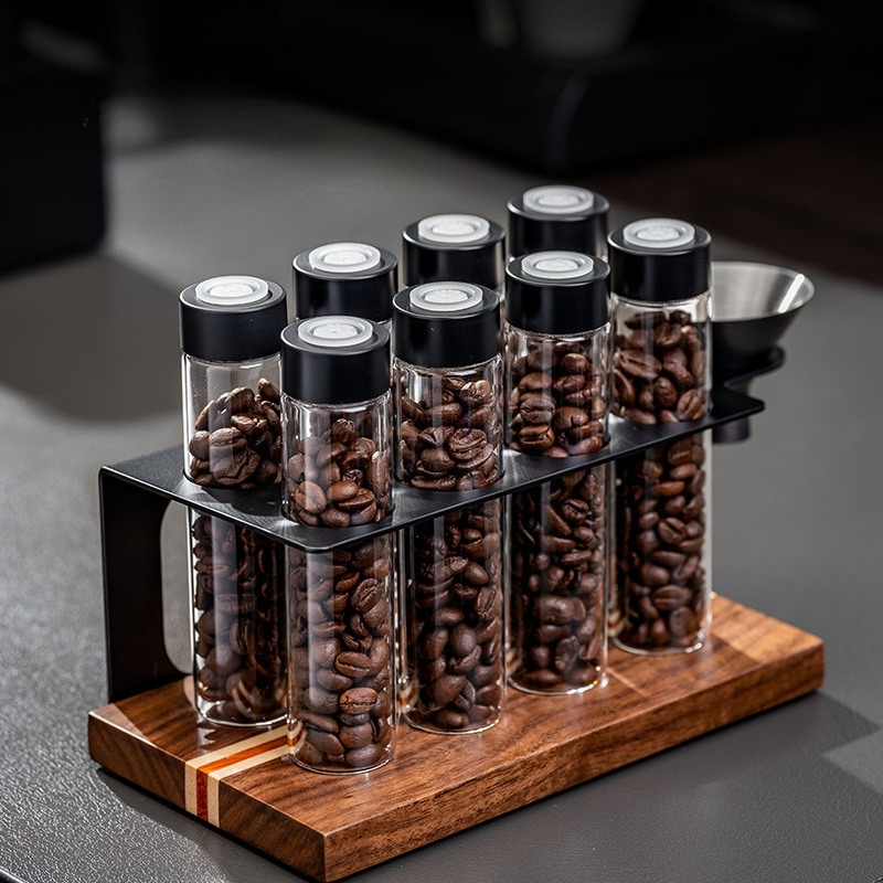 Kitchen Baking Storage - JUSTINLAU Glazen koffiebonenopslagpotten Luchtdichte 1-wegklep Houten