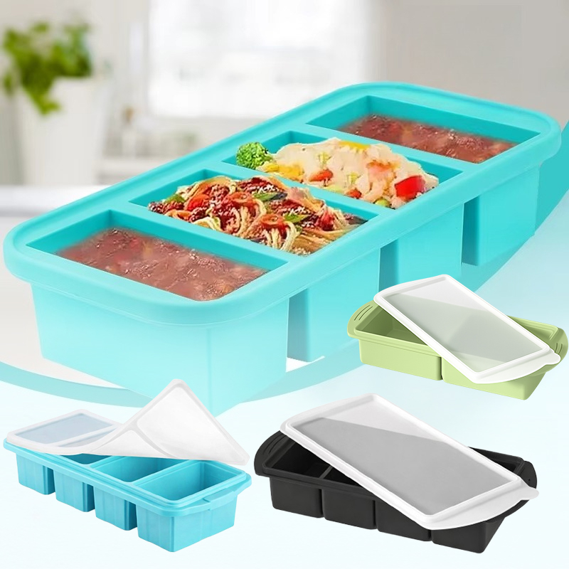 Kitchen Baking Storage Containers - Grote siliconen ijsblokjesvorm met deksel, voedselbewaarbak