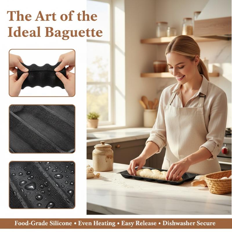 Kitchen Essentials Baking Tray - 5-delige Hoagiebroodpan, antiaanbaklaag, Franse broodbakplaat, zacht